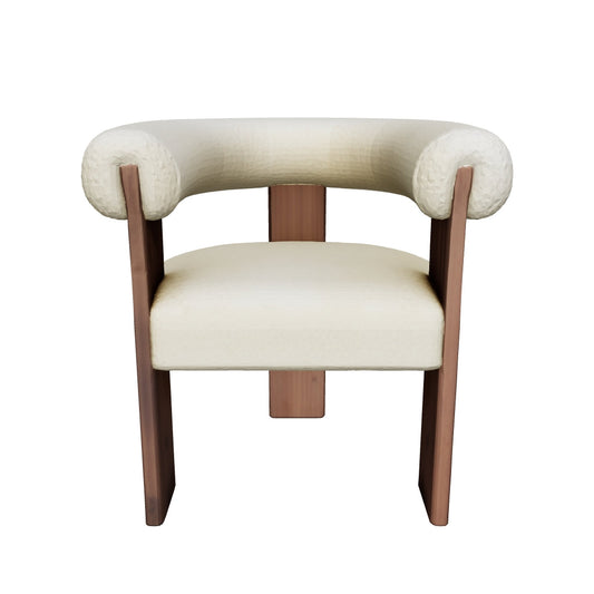 C0303 Bouclé-Stuhl mit Holzgestell