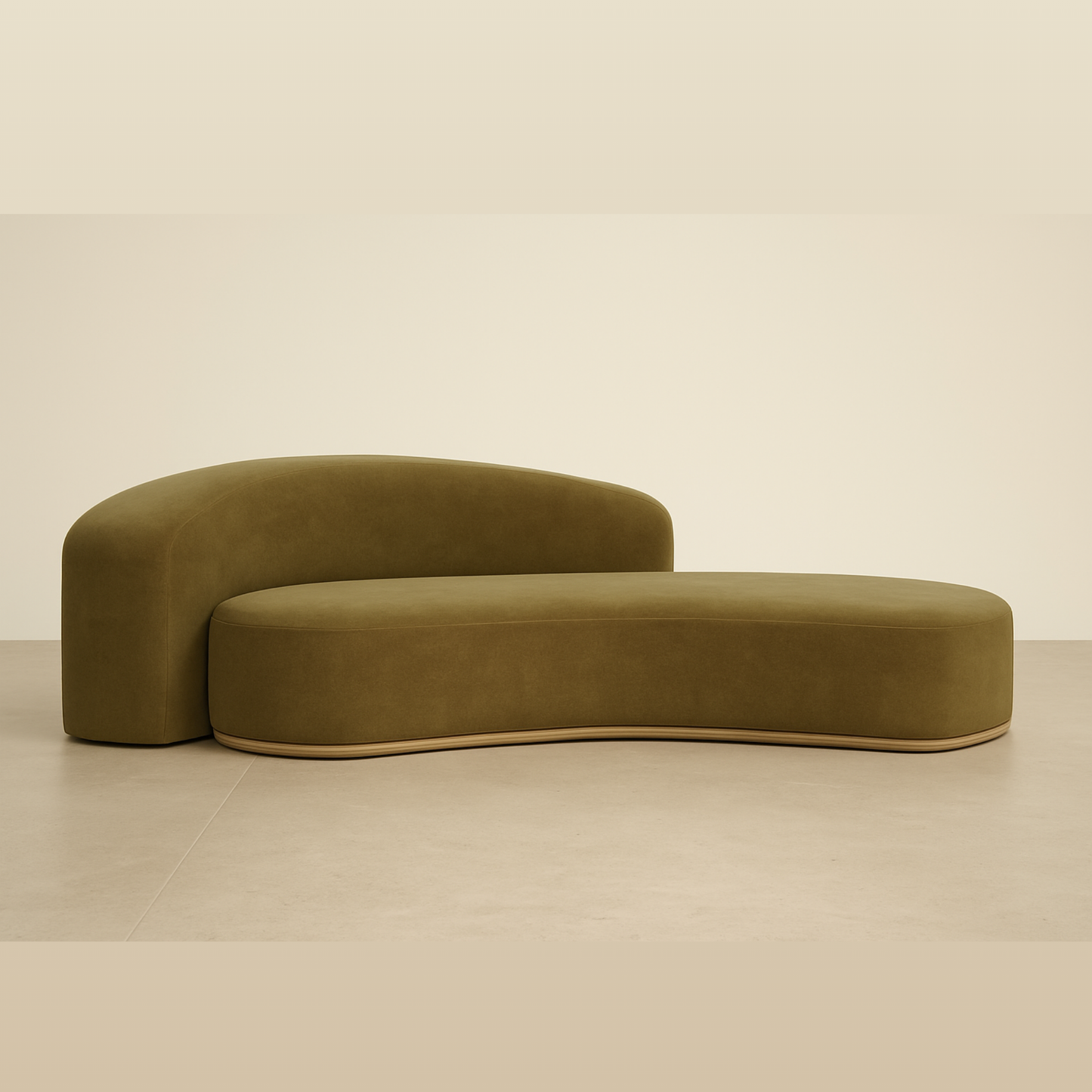 3-Sitzer Sofa mit aufgesetzten Polstern auf Holzbasis in olivgrünem Stoff – Ahié