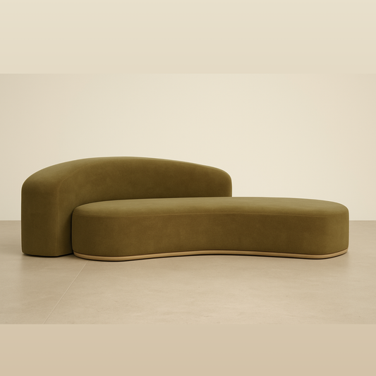 3-Sitzer Sofa mit aufgesetzten Polstern auf Holzbasis in olivgrünem Stoff – Ahié