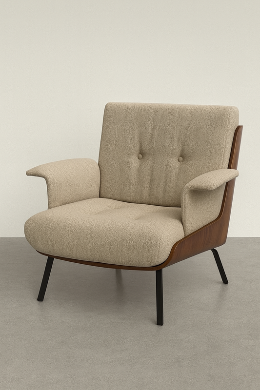 A2001 Beiger Sessel mit Holzrahmen