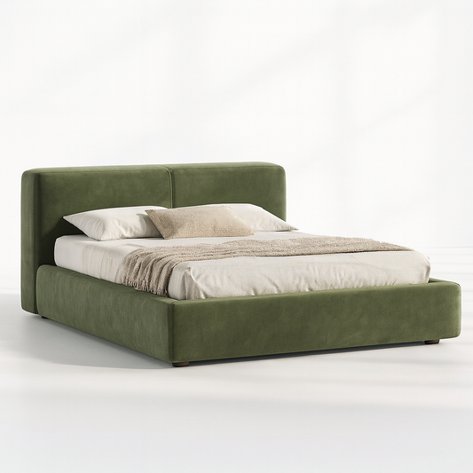 B2004 Bett mit grünem Veloursbezug