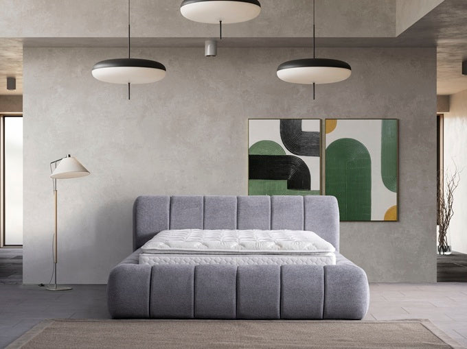 Polsterbett segmentierter Volumenrahmen Stoff Bettkasten Schlafzimmer Schweiz – Ahié