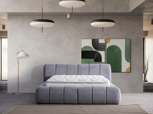 Polsterbett segmentierter Volumenrahmen Stoff Bettkasten Schlafzimmer Schweiz – Ahié
