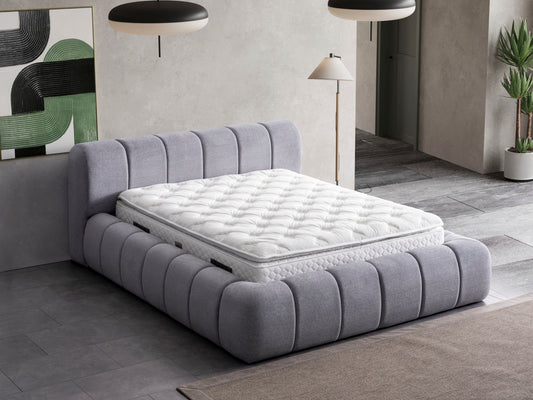 Polsterbett segmentierter Volumenrahmen Stoff Bettkasten Schlafzimmer Schweiz – Ahié