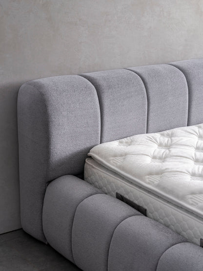 Polsterbett segmentierter Volumenrahmen Stoff Bettkasten Schlafzimmer Schweiz – Ahié