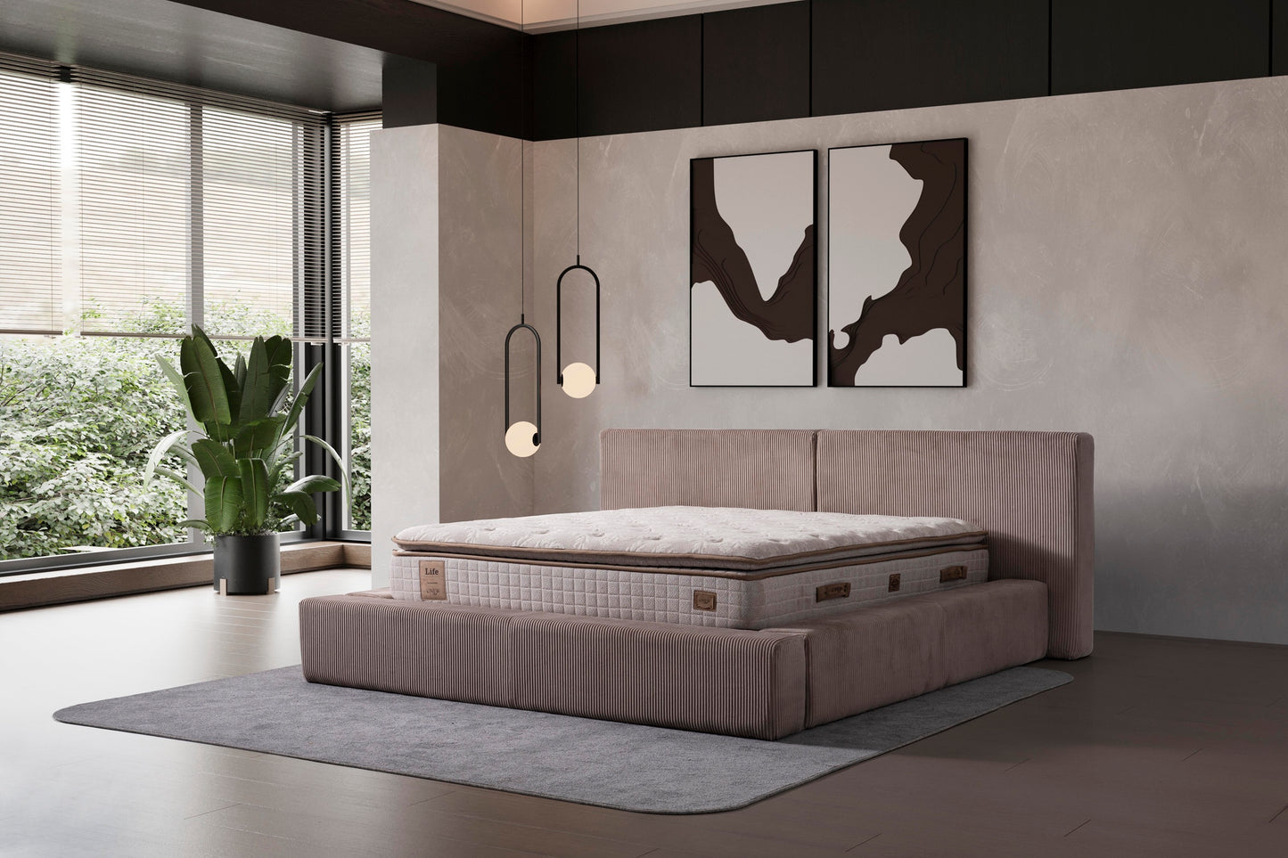 Polsterbett fein gerippter Bezug Stoff Bettkasten Schlafzimmer Schweiz – Ahié