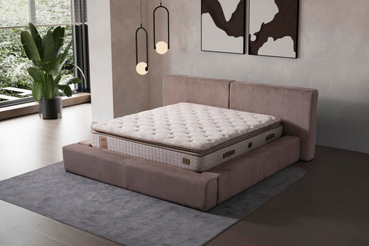 Polsterbett fein gerippter Bezug Stoff Bettkasten Schlafzimmer Schweiz – Ahié