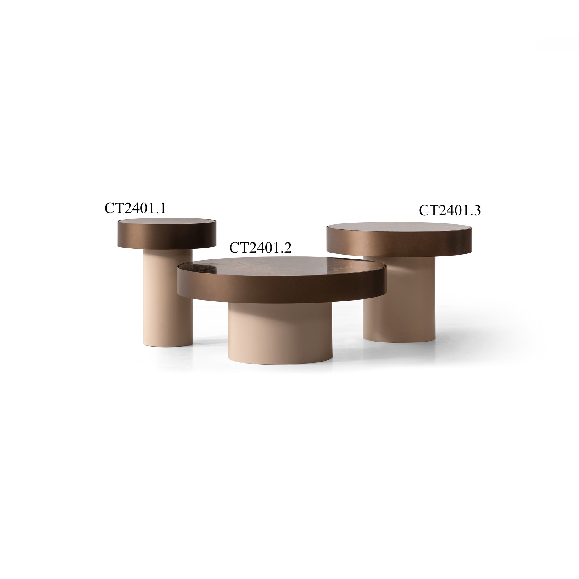 Rundes Couchtisch-Set mit Marmorplatte und Messingfuss – CT2401 – Ahié