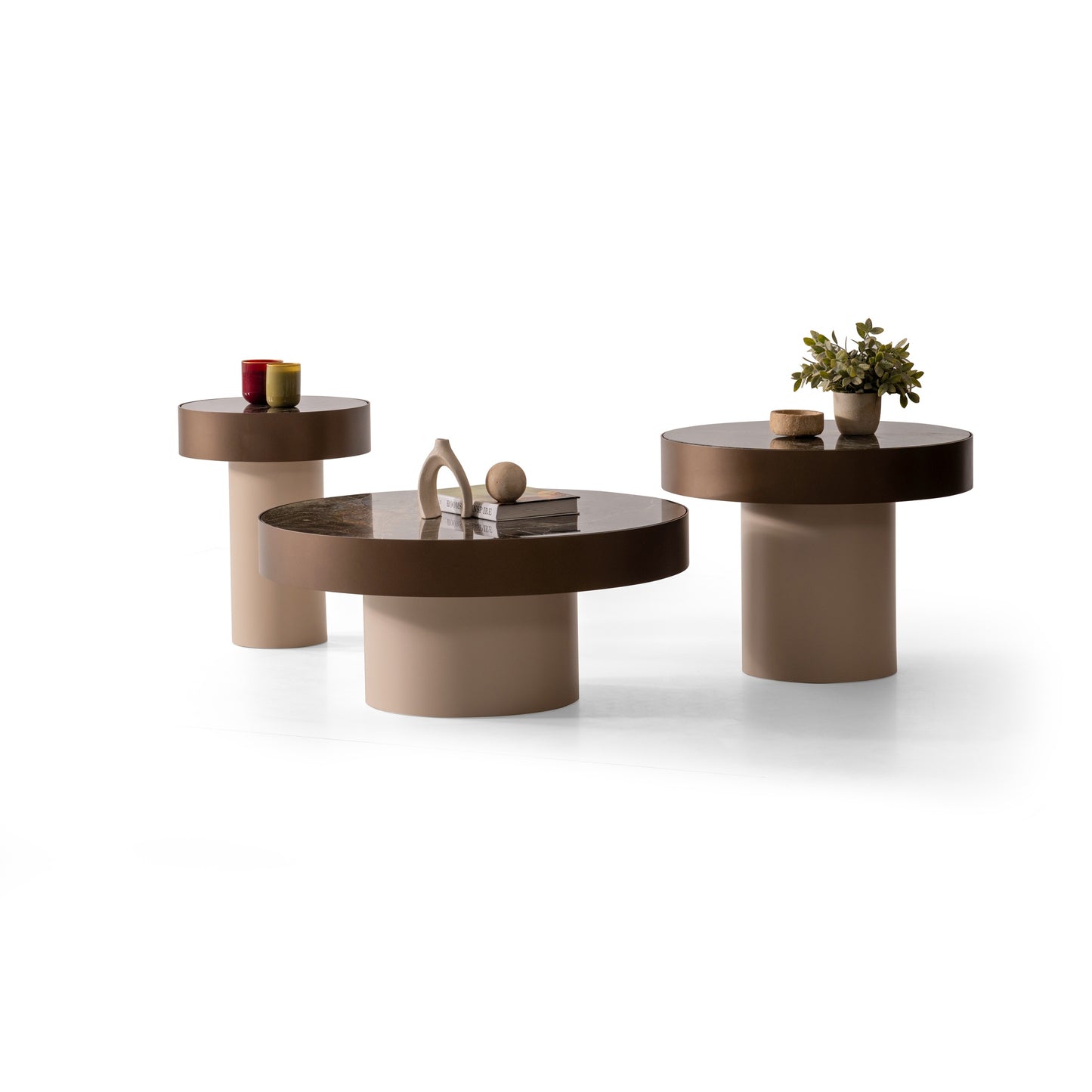 Rundes Couchtisch-Set mit Marmorplatte und Messingfuss – CT2401 – Ahié