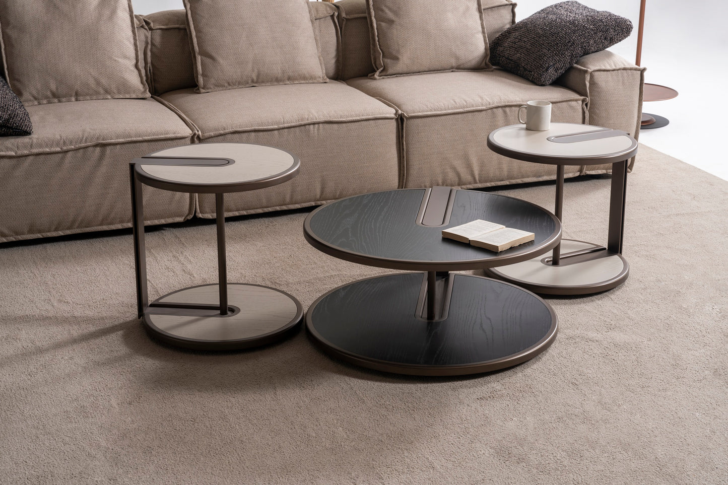 Couchtisch-Set Echtholzfurnier mit Metallbeinen – CT2402 – Ahié