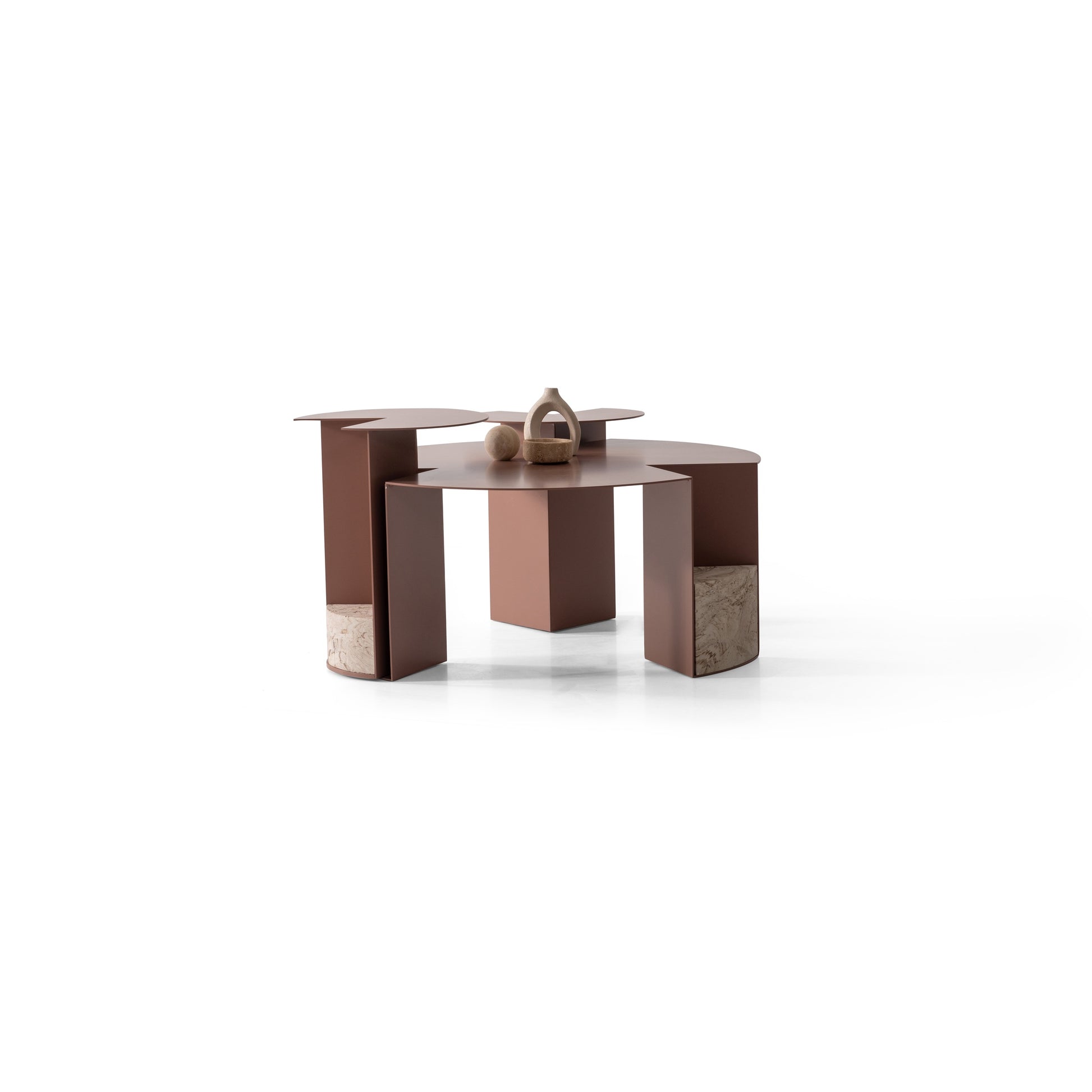 Couchtisch-Set Marmoroptik-Platte mit Metallkorpus – CT2404 – Ahié
