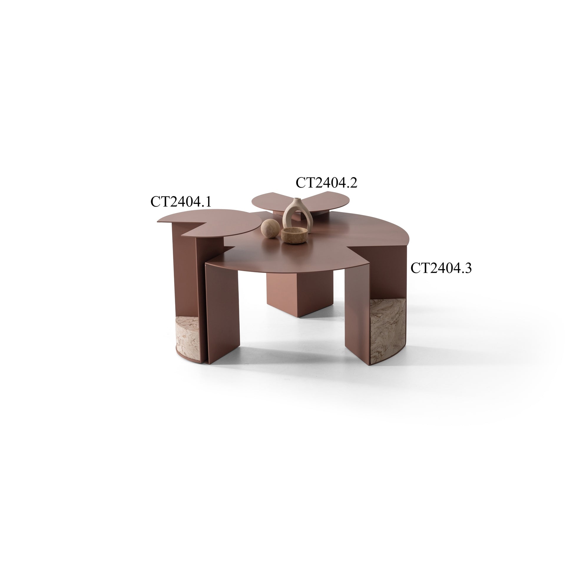 Couchtisch-Set Marmoroptik-Platte mit Metallkorpus – CT2404 – Ahié