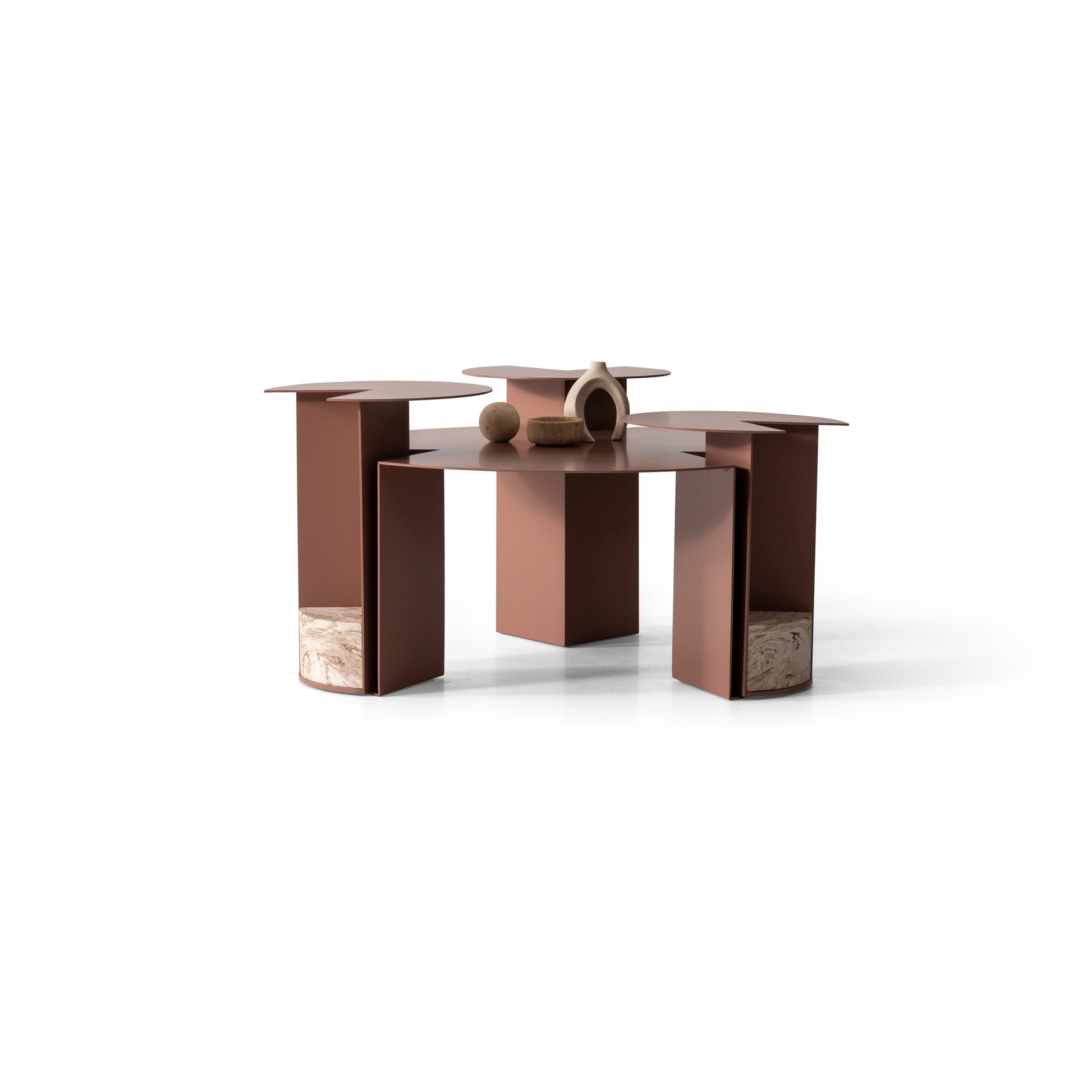 Couchtisch-Set Marmoroptik-Platte mit Metallkorpus – CT2404 – Ahié