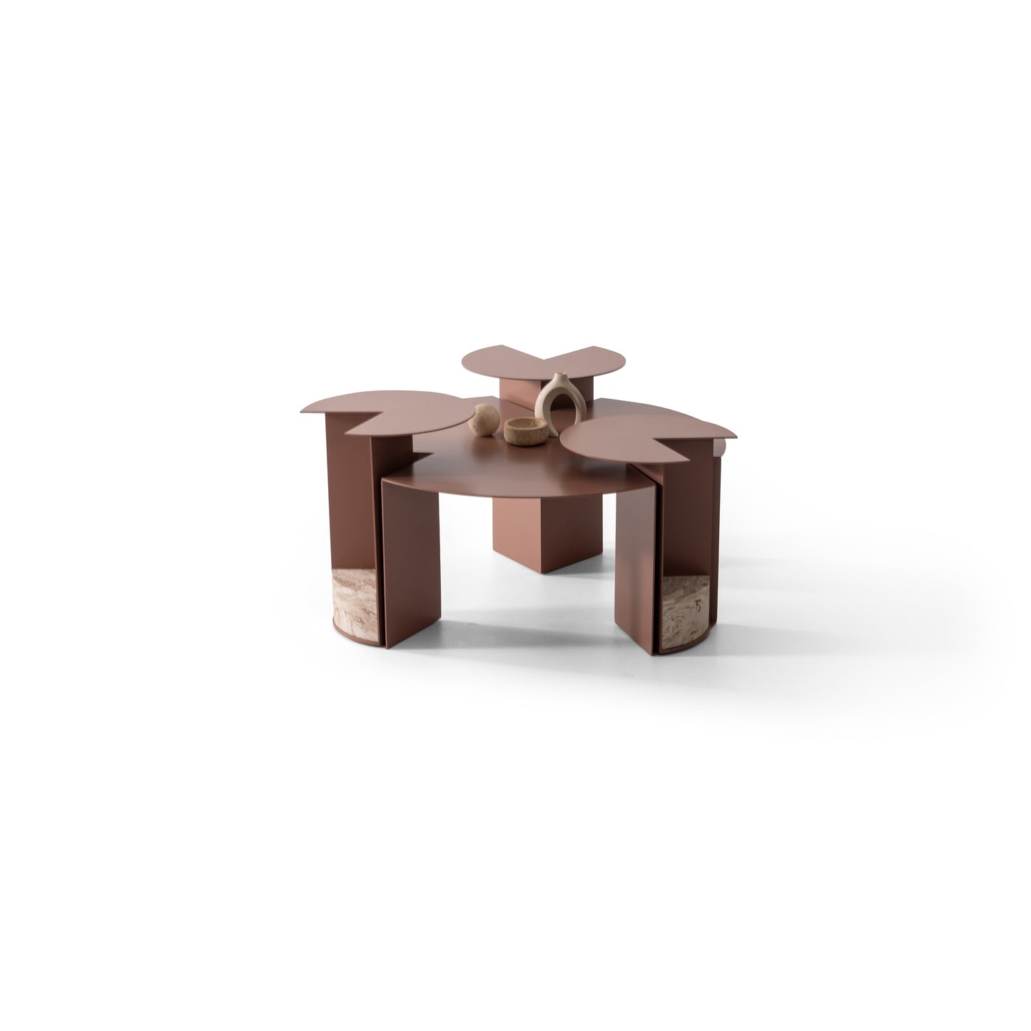 Couchtisch-Set Marmoroptik-Platte mit Metallkorpus – CT2404 – Ahié