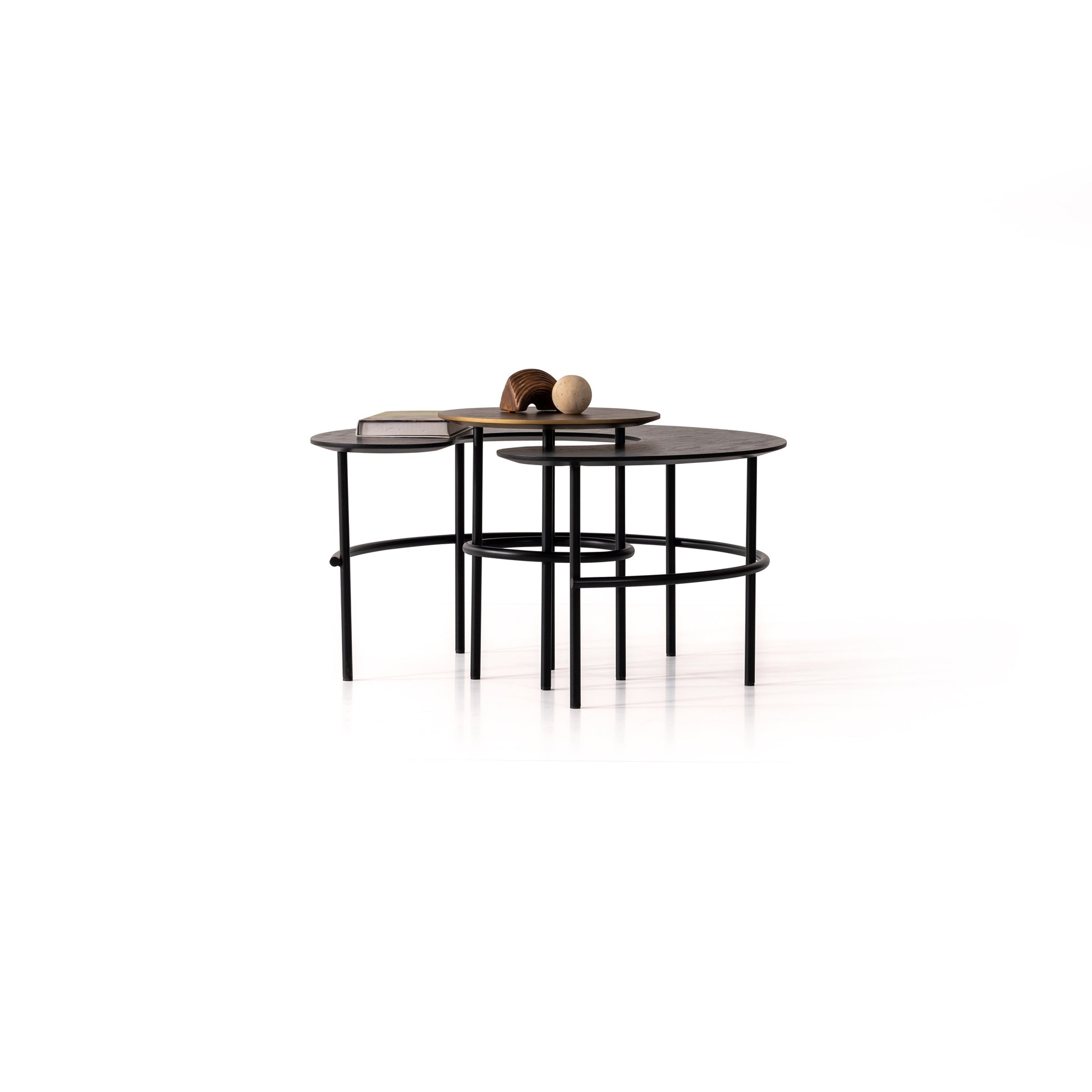 Couchtisch-Set Echtholzfurnier mit Metallbeinen – CT2405 – Ahié