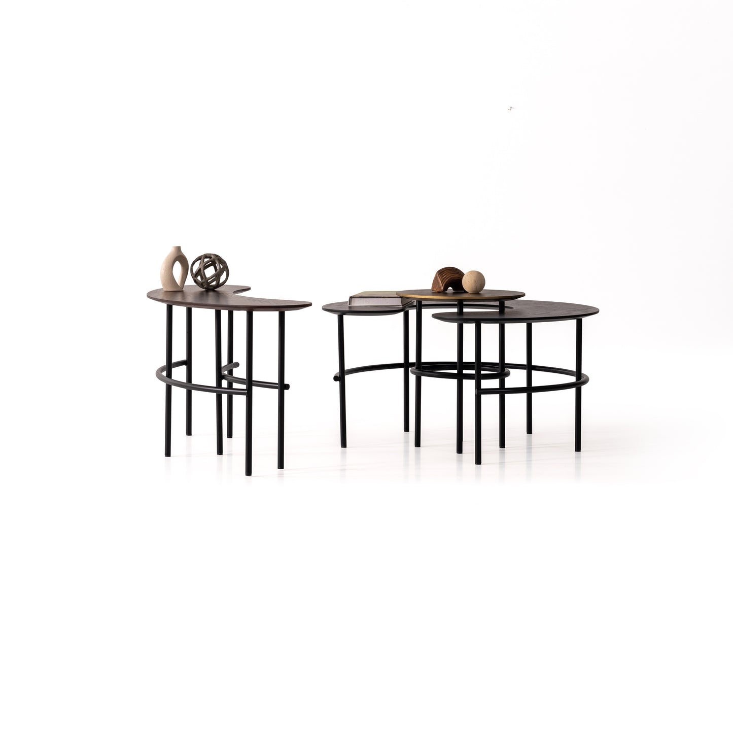 Couchtisch-Set Echtholzfurnier mit Metallbeinen – CT2405 – Ahié