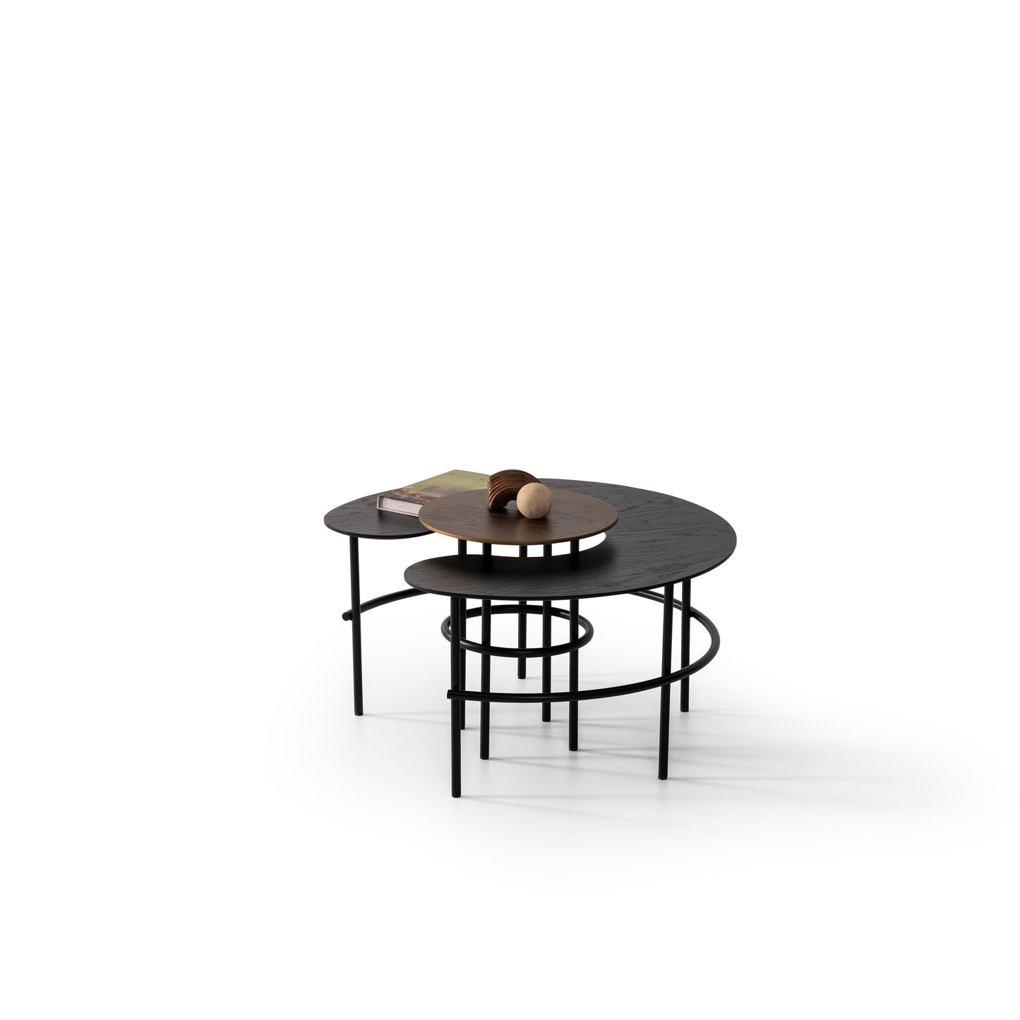 Couchtisch-Set Echtholzfurnier mit Metallbeinen – CT2405 – Ahié