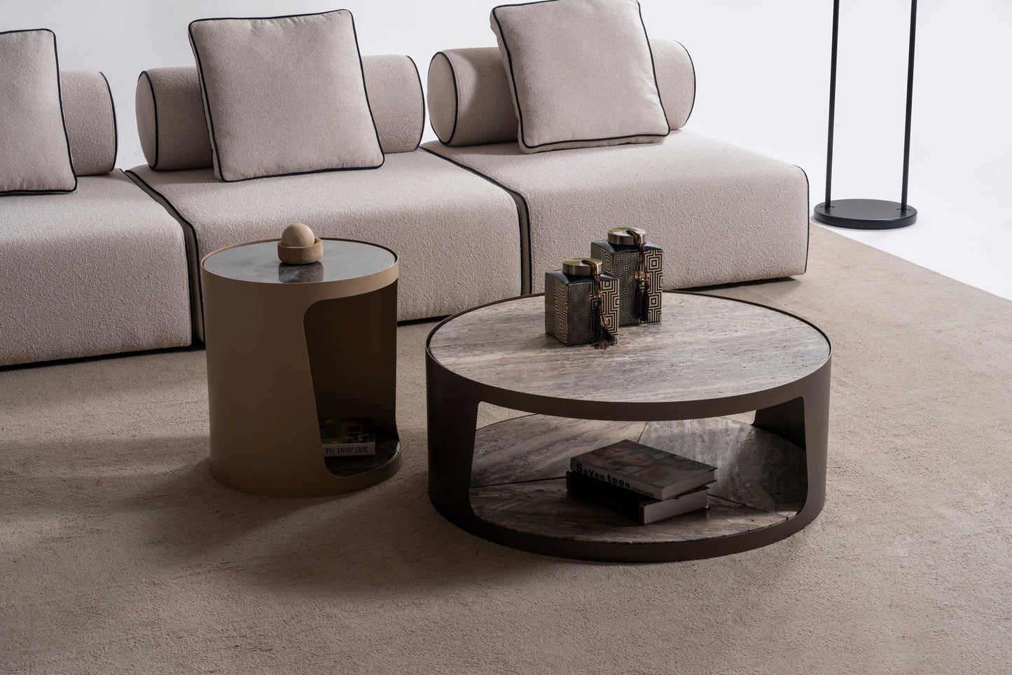 Couchtisch-Set Marmorplatte auf Metallbeinen – CT2406 – Ahié