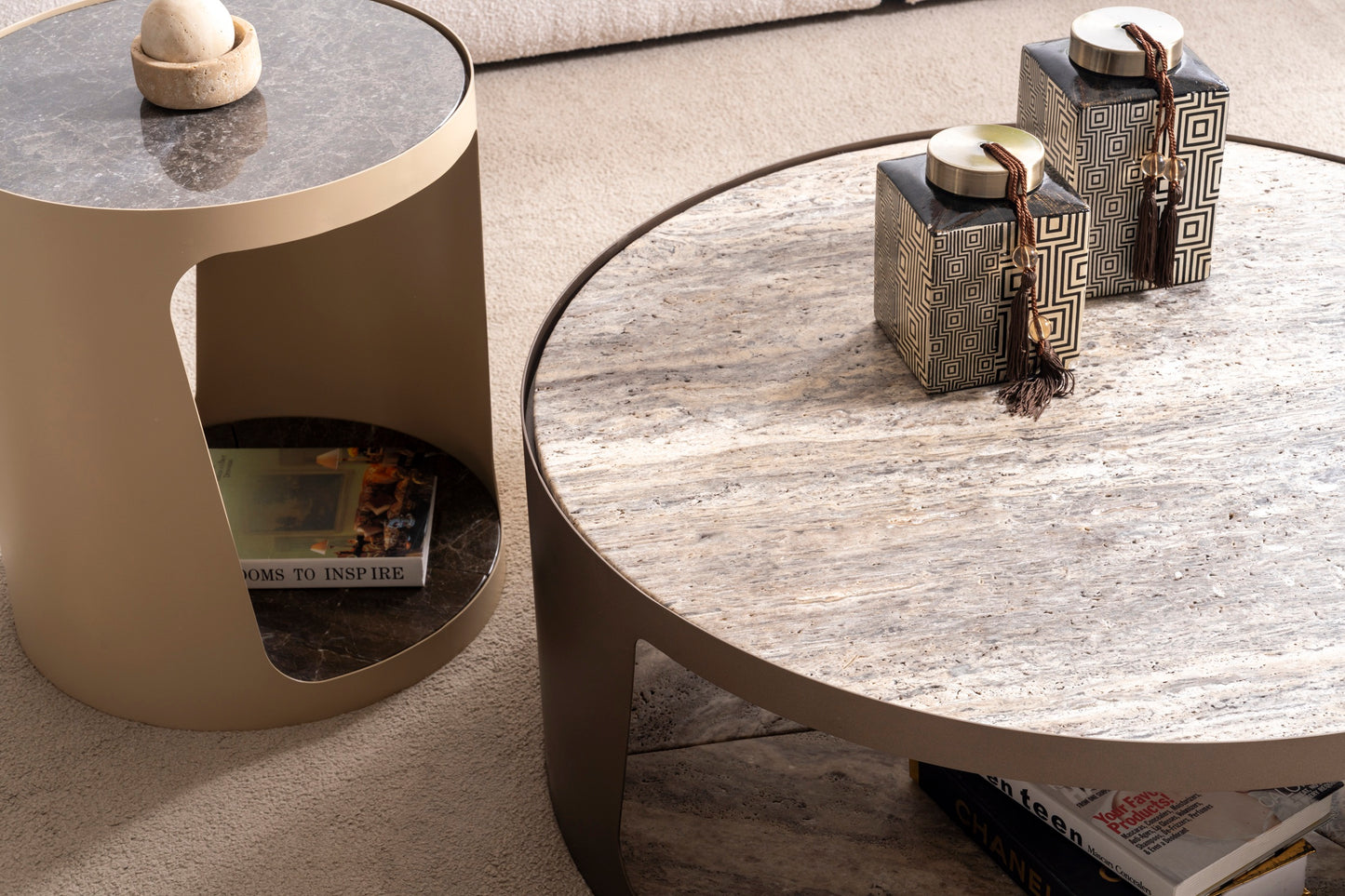 Couchtisch-Set Marmorplatte auf Metallbeinen – CT2406 – Ahié