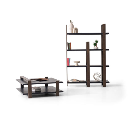 Couchtisch Echtholzfurnier mit zwei Etagen und Holzpfosten – CT2408 – Ahié