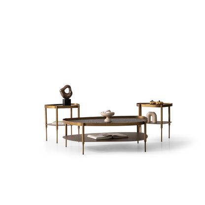 Couchtisch-Set Marmor und Glasplatte mit Messingoptik-Beinen – CT2409 – Ahié