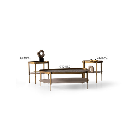 Couchtisch-Set Marmor und Glasplatte mit Messingoptik-Beinen – CT2409 – Ahié