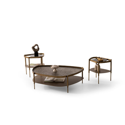 Couchtisch-Set Marmor und Glasplatte mit Messingoptik-Beinen – CT2409 – Ahié