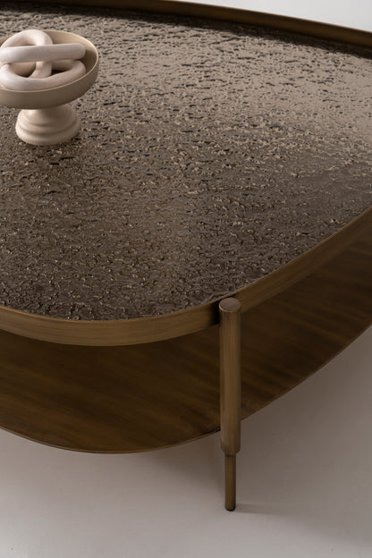 Couchtisch-Set Marmor und Glasplatte mit Messingoptik-Beinen – CT2409 – Ahié
