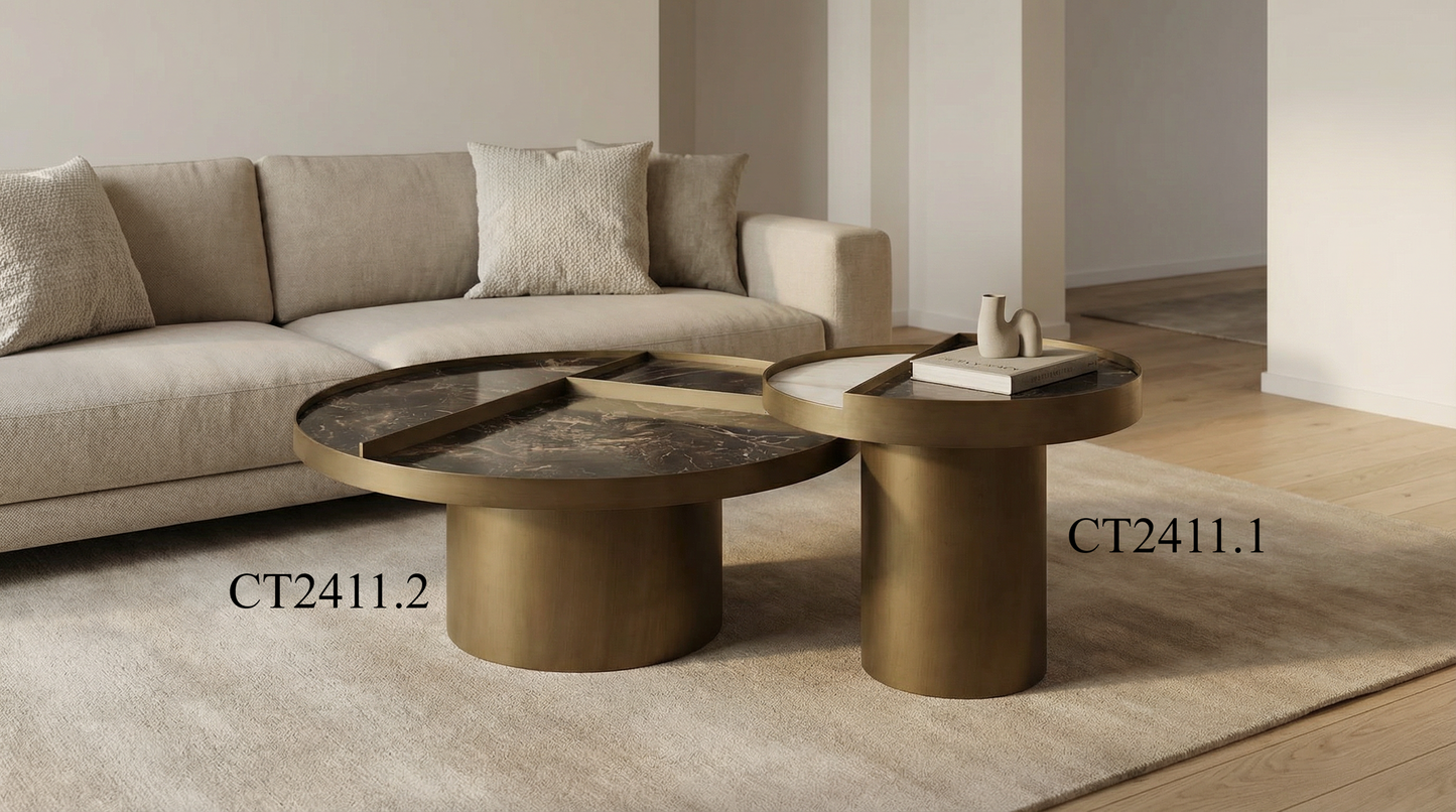 Couchtisch-Set Marmorplatte auf Messingoptik-Beinen – CT2411 – Ahié