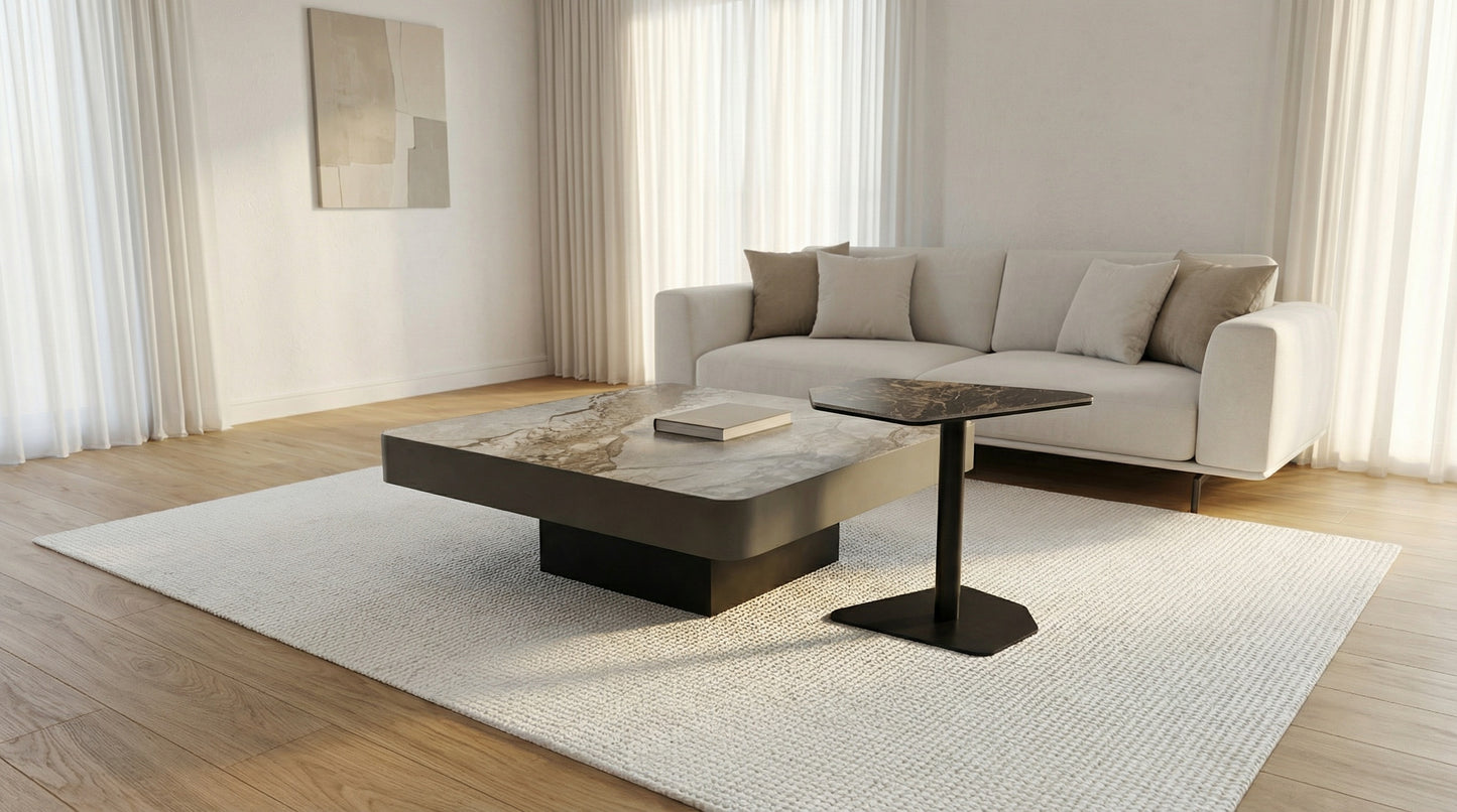 Couchtisch-Set Marmoroptik-Platte auf Messingoptik-Beinen – CT2412 – Ahié