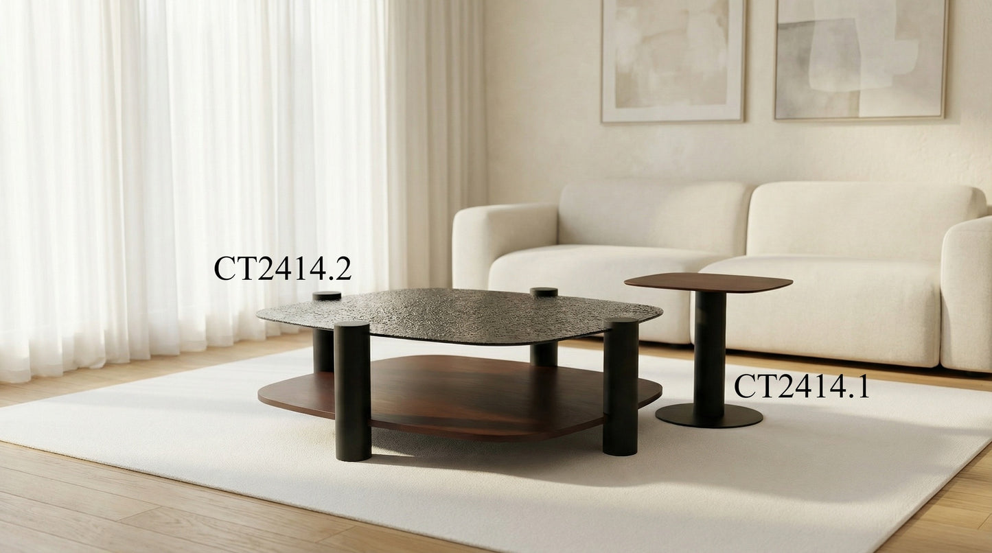 Couchtisch-Set Glas- und Furnier-Platte auf Metallbeinen – CT2414 – Ahié