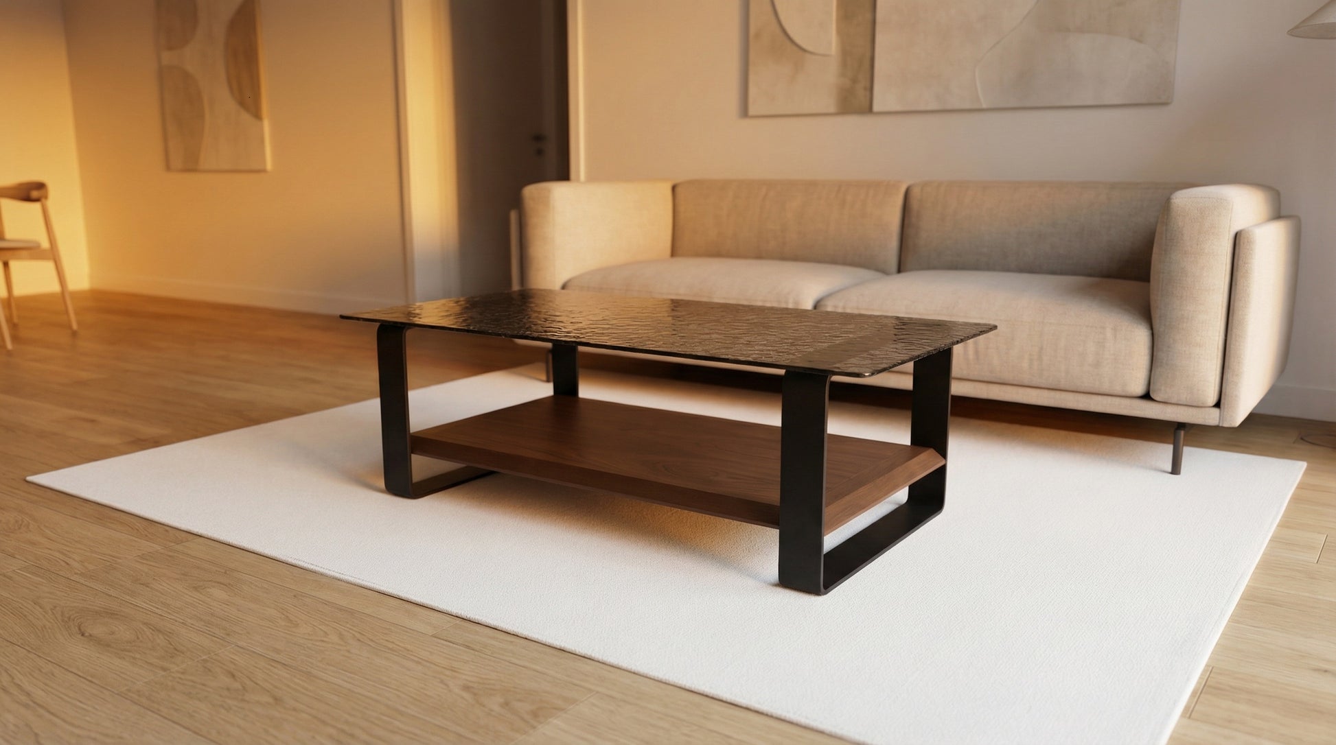 Couchtisch-Set Fusionsglas und Echtholzfurnier – CT2415 – Ahié