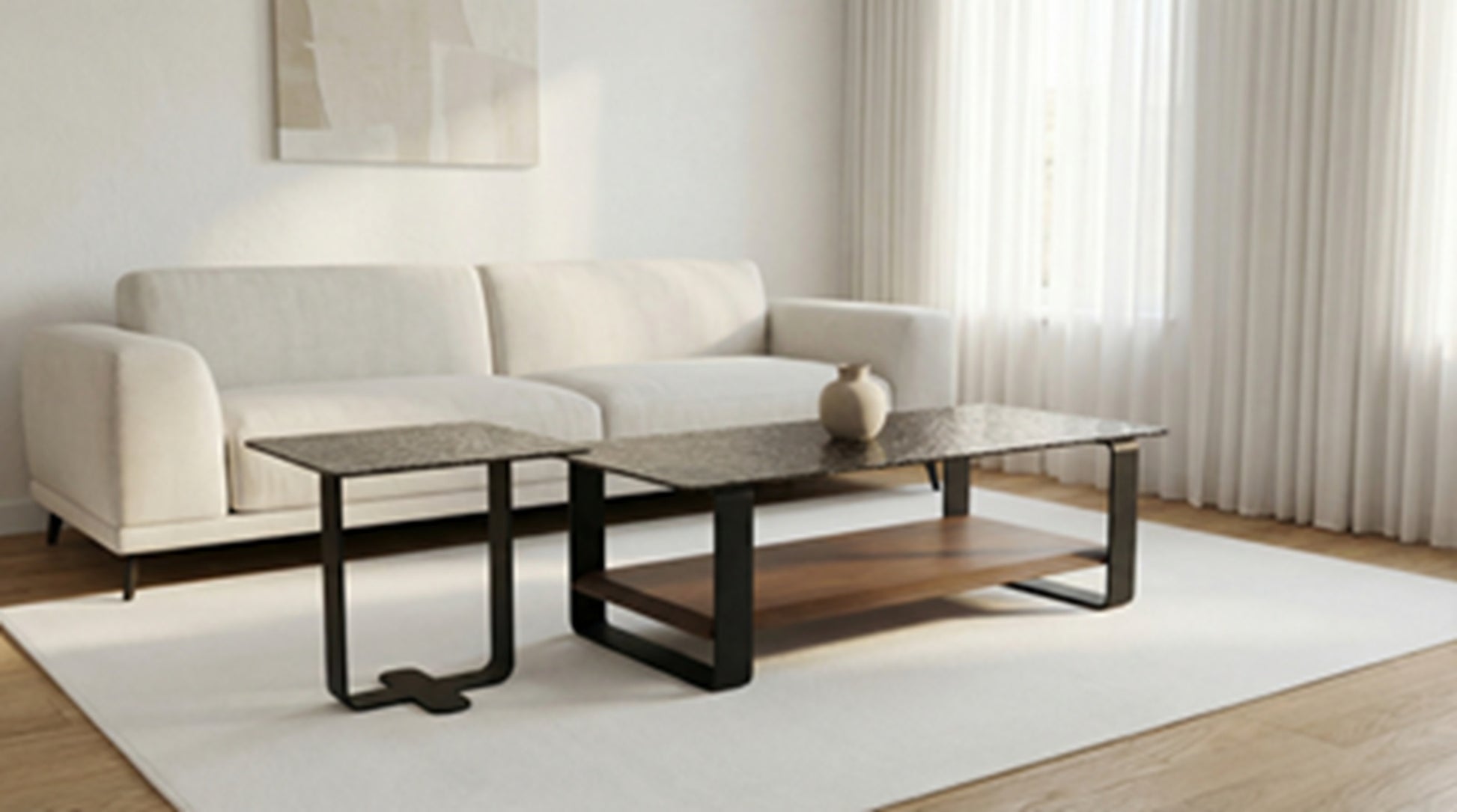 Couchtisch-Set Fusionsglas und Echtholzfurnier – CT2415 – Ahié