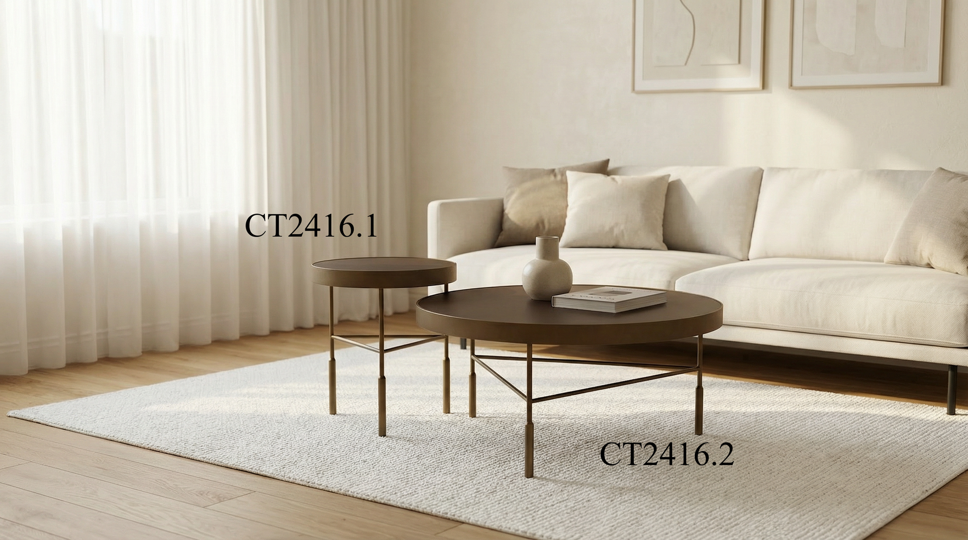 Couchtisch-Set Furnierplatte mit Metallbeinen – CT2416 – Ahié