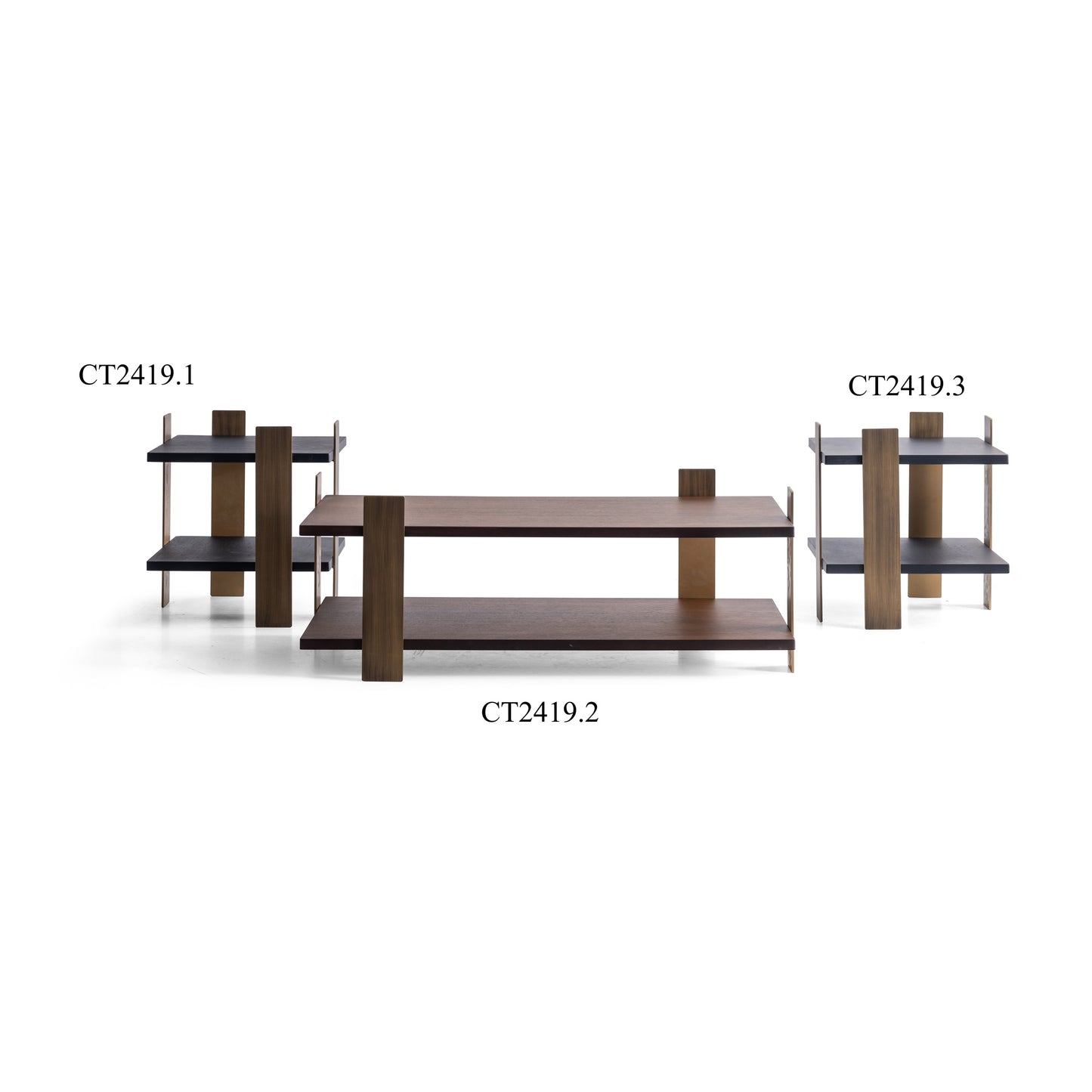 Couchtisch-Set Echtholzfurnier mit Messingoptik-Beinen – CT2419 – Ahié