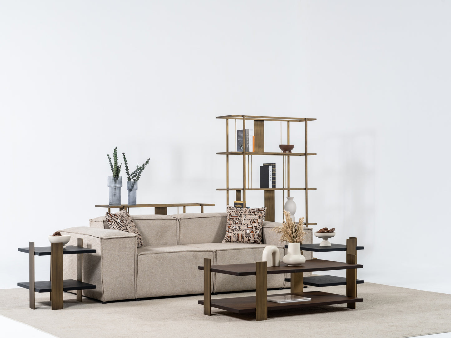 Couchtisch-Set Echtholzfurnier mit Messingoptik-Beinen – CT2419 – Ahié