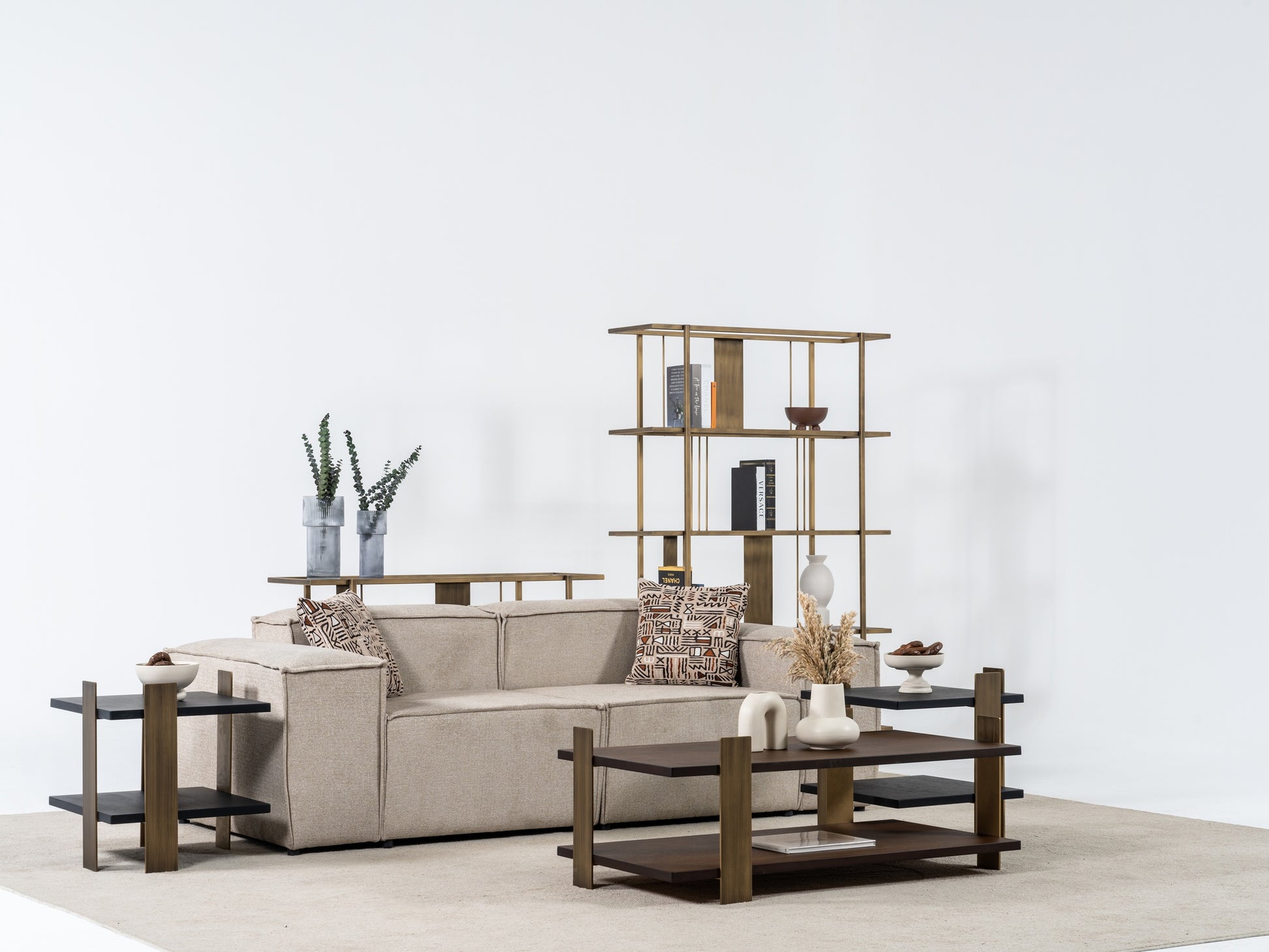 Couchtisch-Set Echtholzfurnier mit Messingoptik-Beinen – CT2419 – Ahié