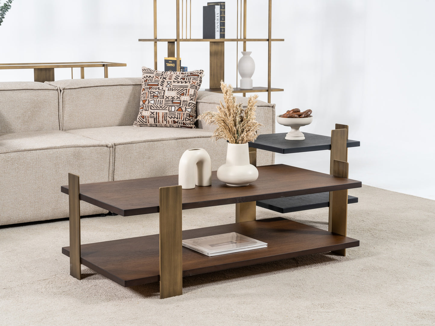 Couchtisch-Set Echtholzfurnier mit Messingoptik-Beinen – CT2419 – Ahié
