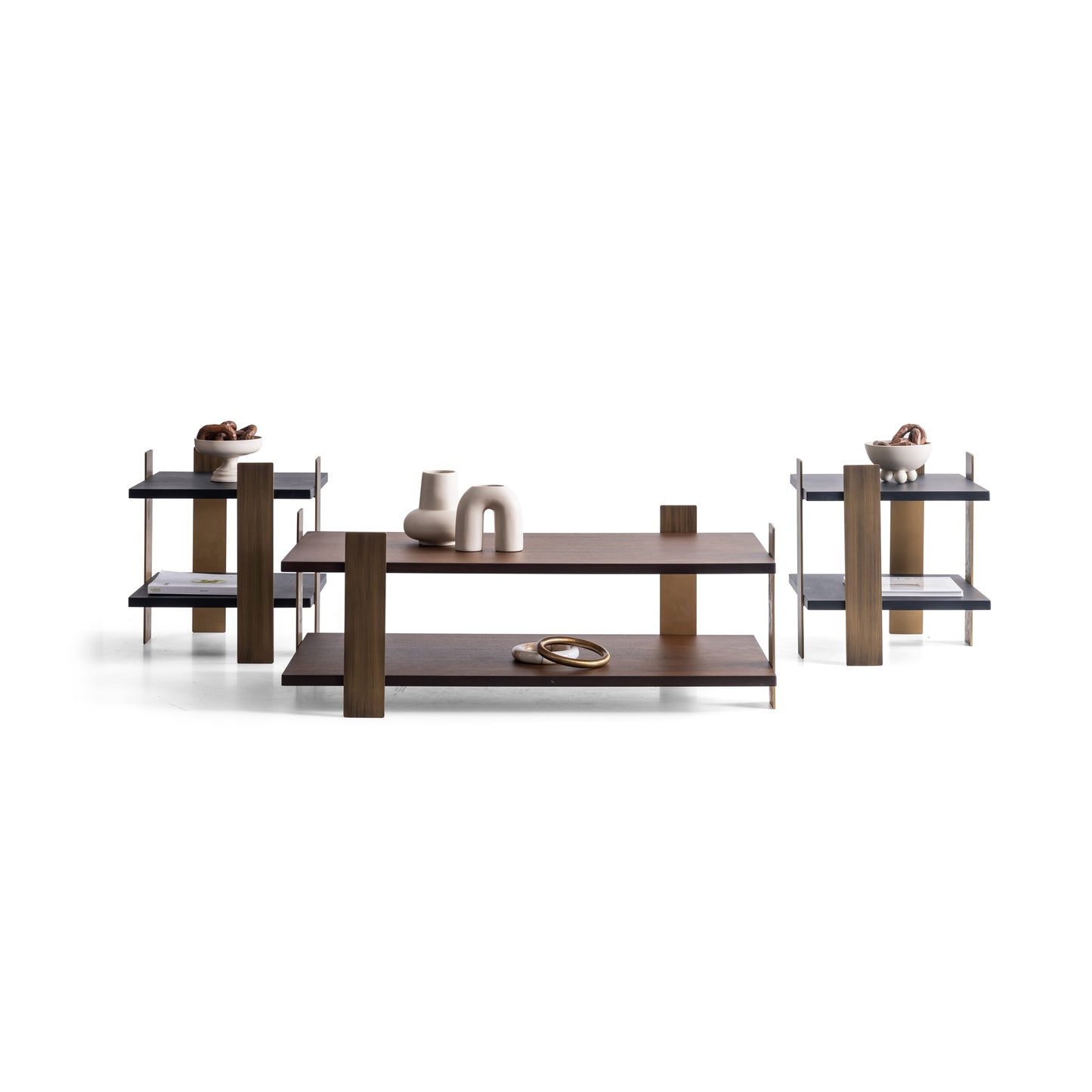Couchtisch-Set Echtholzfurnier mit Messingoptik-Beinen – CT2419 – Ahié