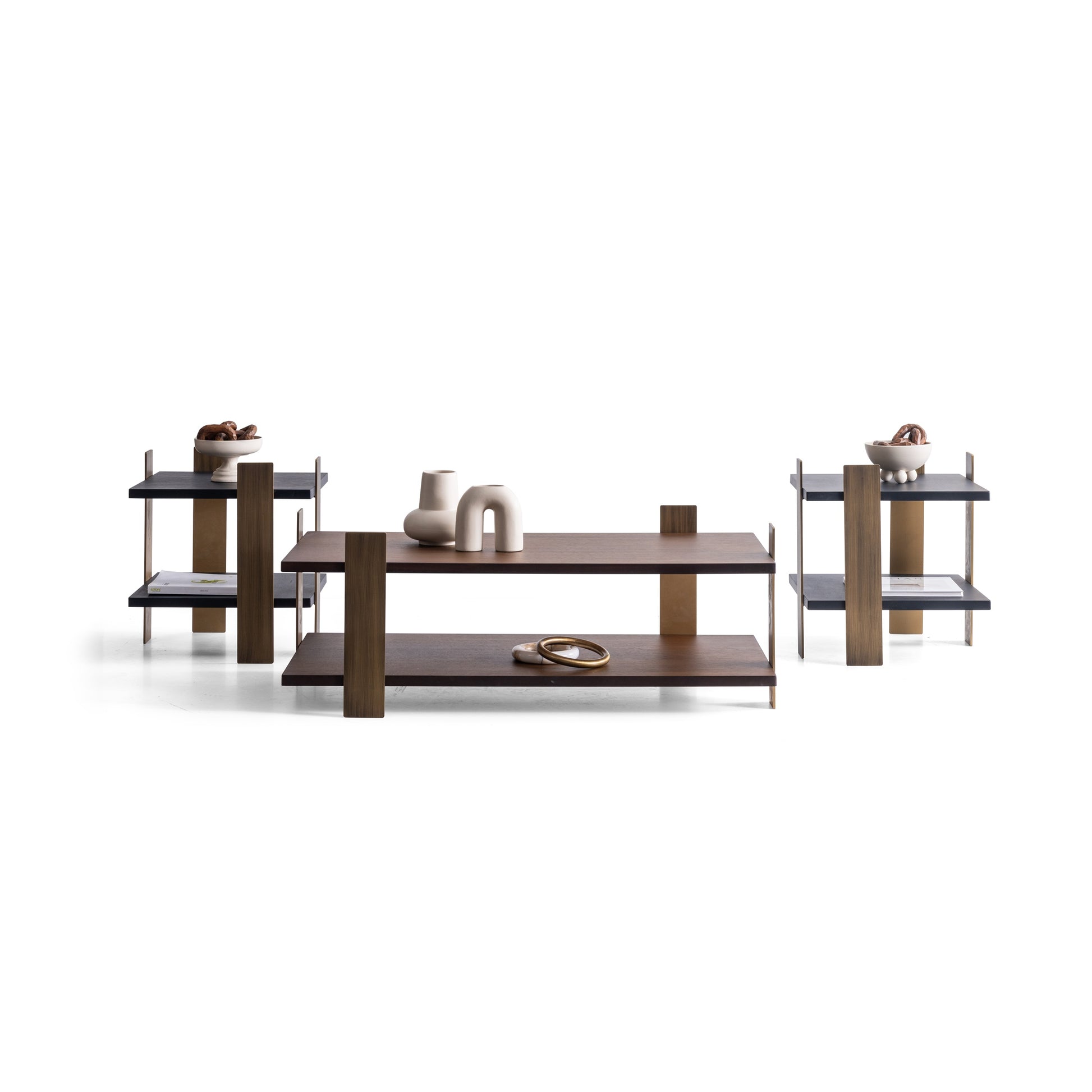 Couchtisch-Set Echtholzfurnier mit Messingoptik-Beinen – CT2419 – Ahié
