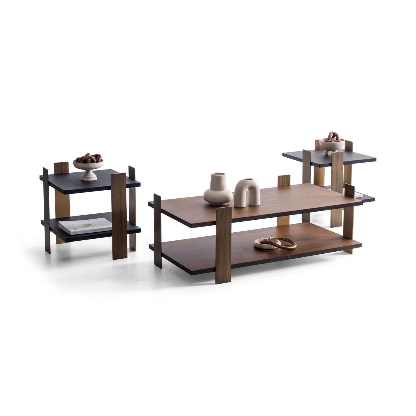 Couchtisch-Set Echtholzfurnier mit Messingoptik-Beinen – CT2419 – Ahié