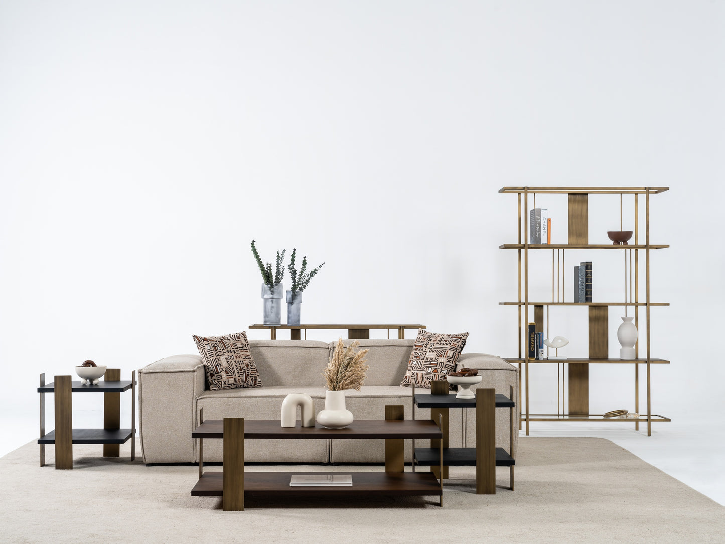 Couchtisch-Set Echtholzfurnier mit Messingoptik-Beinen – CT2419 – Ahié
