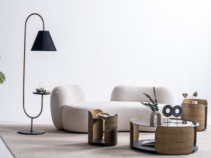 Rundes Couchtisch-Set Glasplatte Furnier mit Messingoptik-Akzenten – CT2422 – Ahié