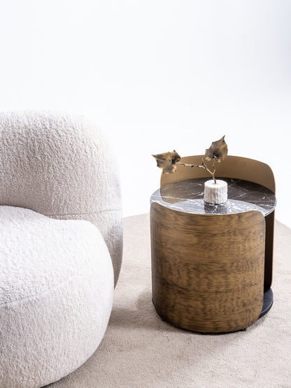 Rundes Couchtisch-Set Glasplatte Furnier mit Messingoptik-Akzenten – CT2422 – Ahié