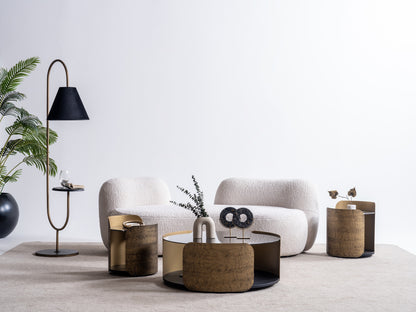 Rundes Couchtisch-Set Glasplatte Furnier mit Messingoptik-Akzenten – CT2422 – Ahié