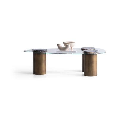 Couchtisch-Set Glasplatte Marmoroptik Messingoptik – CT2423 – Ahié