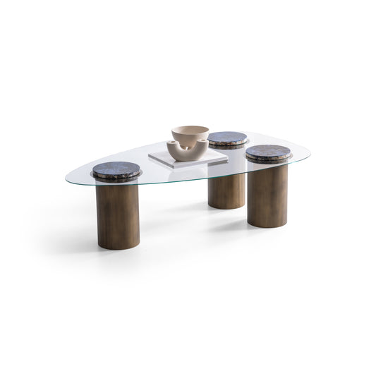 Couchtisch-Set Glasplatte Marmoroptik Messingoptik – CT2423 – Ahié