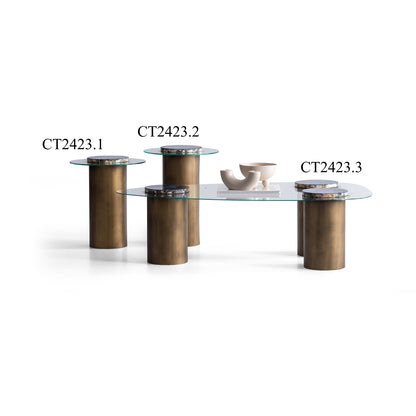 Couchtisch-Set Glasplatte Marmoroptik Messingoptik – CT2423 – Ahié