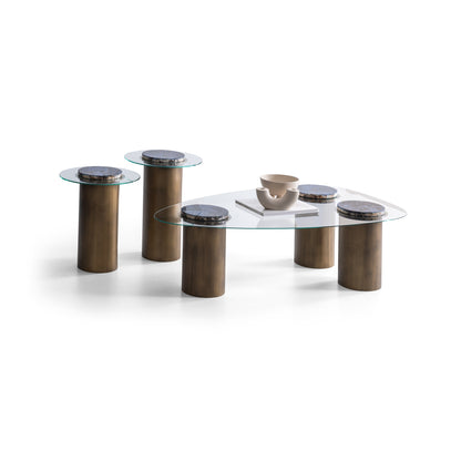 Couchtisch-Set Glasplatte Marmoroptik Messingoptik – CT2423 – Ahié
