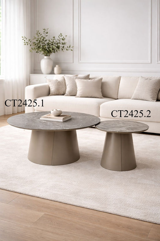 Couchtisch-Set rund Keramikplatte mit konischem Metallsockel – CT2425 – Ahié